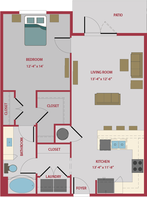 1 bed 1 bath floor plan A  at Pinnacle Apartments, Jacksonville